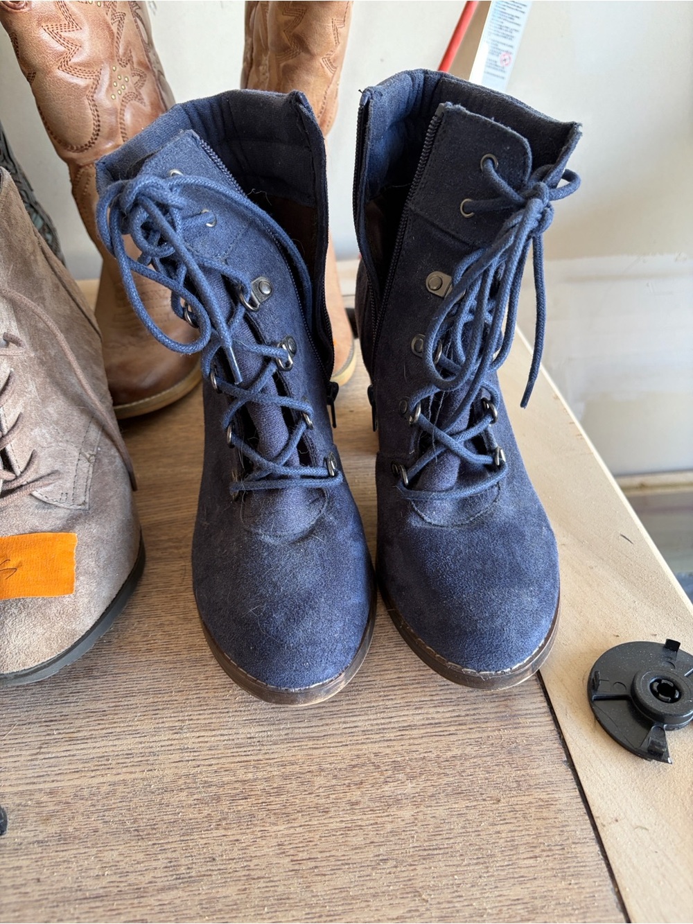 Candie's Navy Suede Lace-Up Heeled Ankle Boots